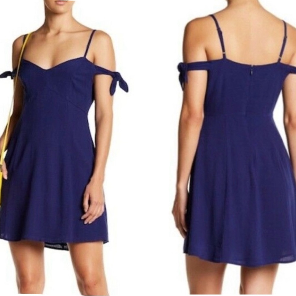 BN6 ASTR The Label Cold Shoulder Blue Dress Lined Adjustable Arm Tie Women XS
